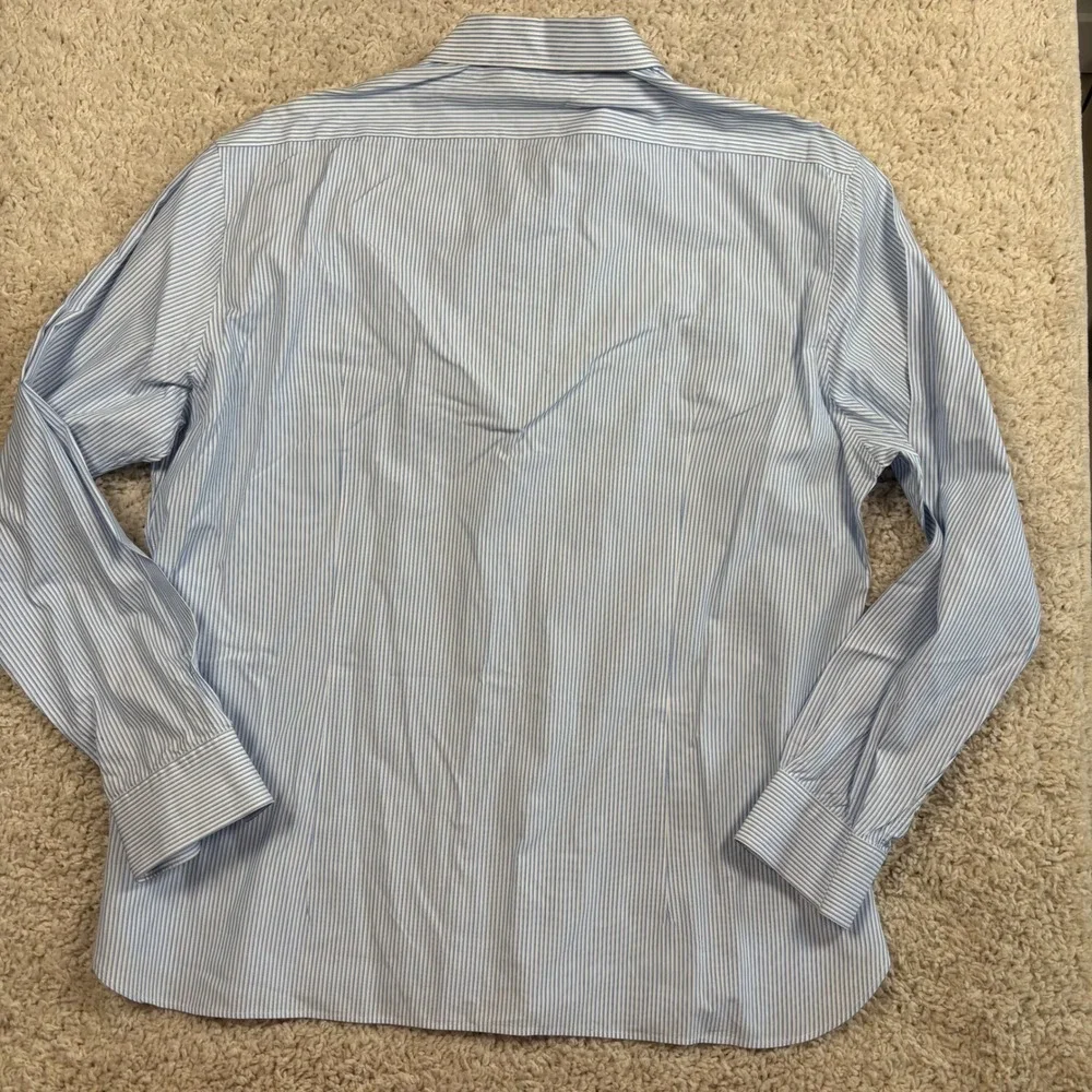 John‎ Varvatos USA Button Down Mens 17.5 34/35 Blue Striped Good Slim Fit Cotton
